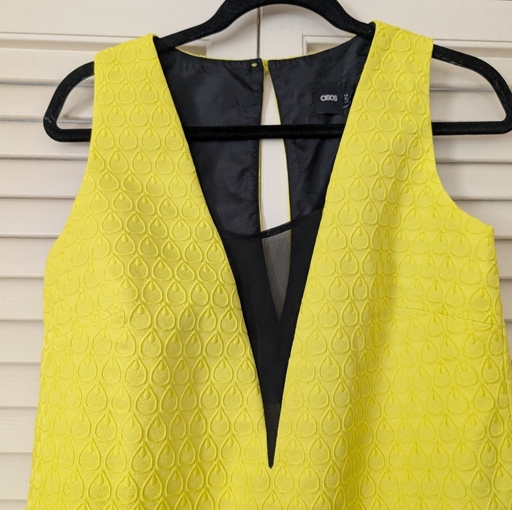 Asos Bright Yellow Textured Print Mini Dress - Picture 2 of 9
